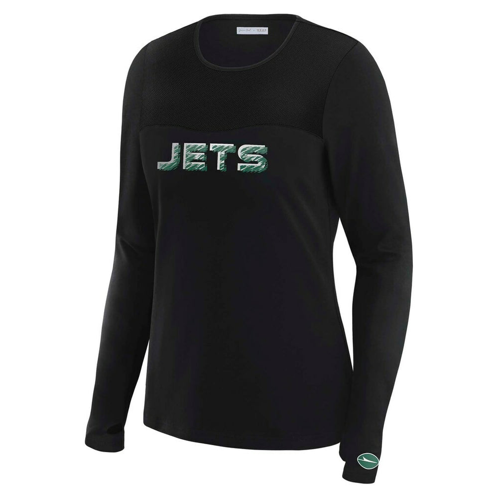 New York Jets WEAR by Erin Andrews x Gracie Hunt Women's Mesh Panel Long Sleeve T-Shirt Black | NFL