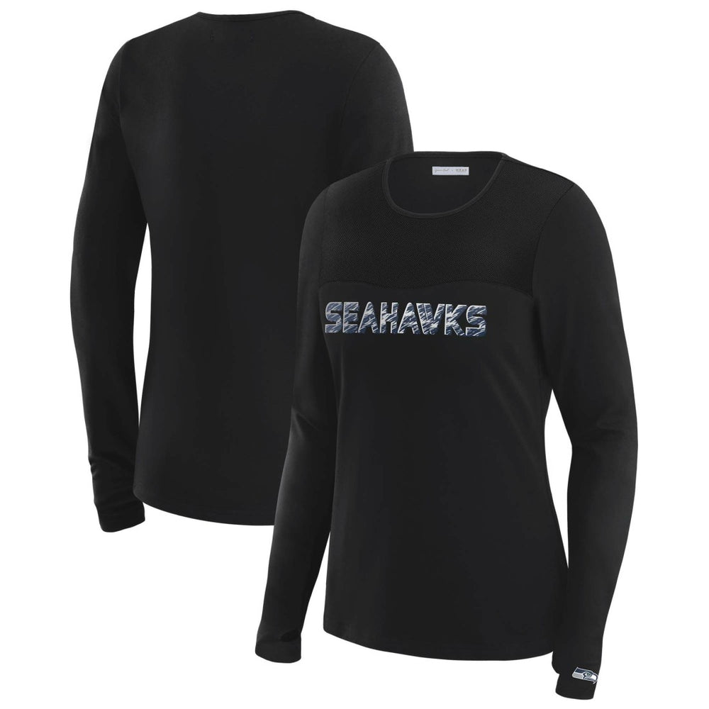 Seattle Seahawks WEAR by Erin Andrews x Gracie Hunt Women's Mesh Panel Long Sleeve T-Shirt Black | NFL