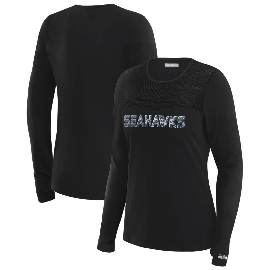 Seattle Seahawks WEAR by Erin Andrews x Gracie Hunt Women's Mesh Panel Long Sleeve T-Shirt Black | NFL