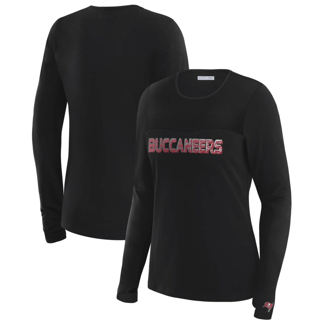 Tampa Bay Buccaneers WEAR by Erin Andrews x Gracie Hunt Women's Mesh Panel Long Sleeve T-Shirt Black | NFL