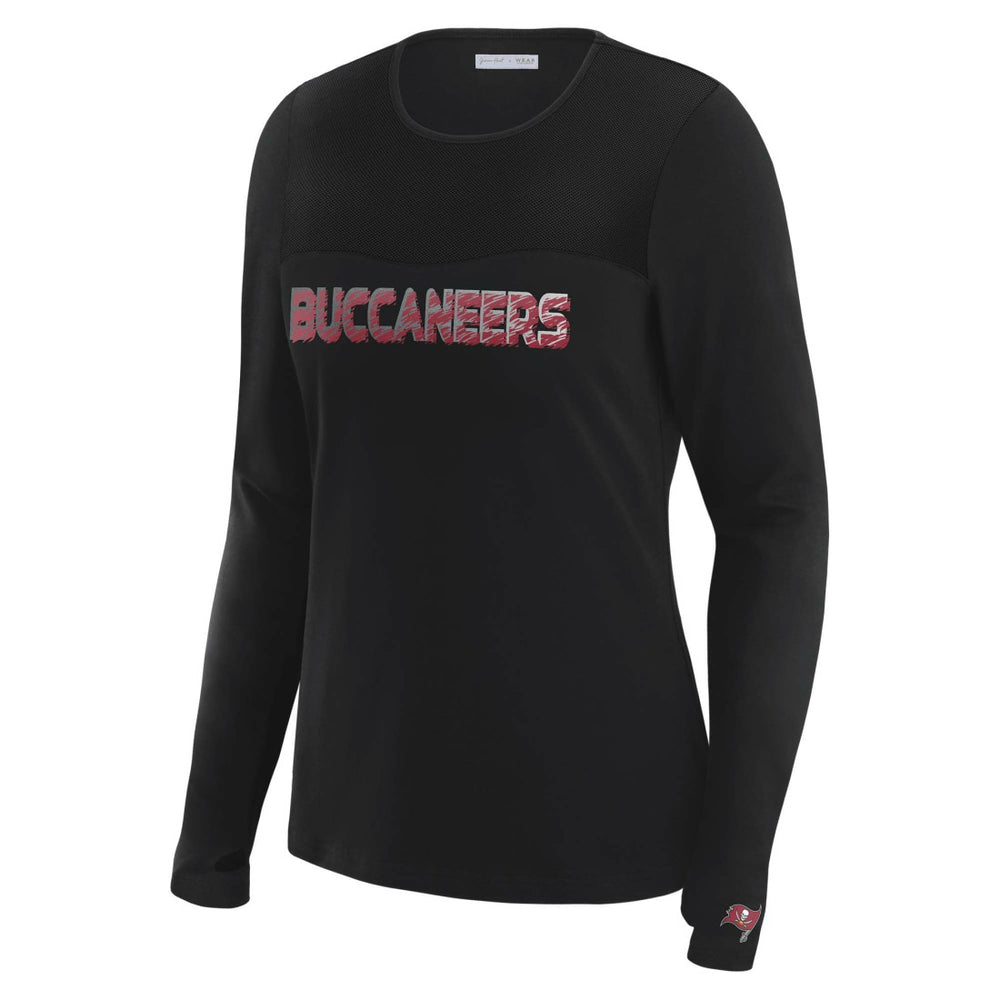 Tampa Bay Buccaneers WEAR by Erin Andrews x Gracie Hunt Women's Mesh Panel Long Sleeve T-Shirt Black | NFL