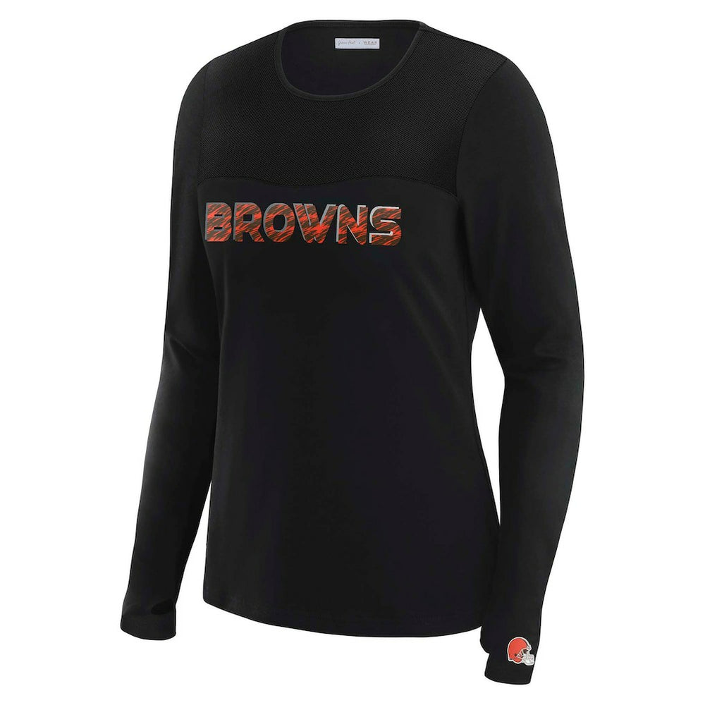 Cleveland Browns WEAR by Erin Andrews x Gracie Hunt Women's Mesh Panel Long Sleeve T-Shirt Black | NFL