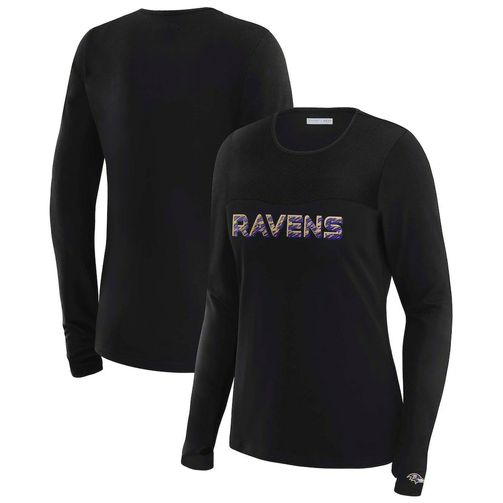 Baltimore Ravens WEAR by Erin Andrews x Gracie Hunt Women's Mesh Panel Long Sleeve T-Shirt Black | NFL