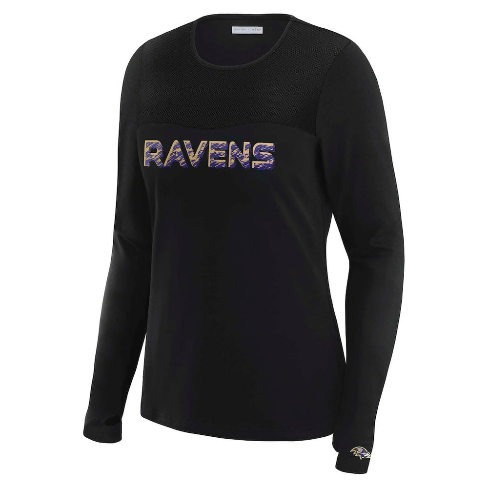 Baltimore Ravens WEAR by Erin Andrews x Gracie Hunt Women's Mesh Panel Long Sleeve T-Shirt Black | NFL