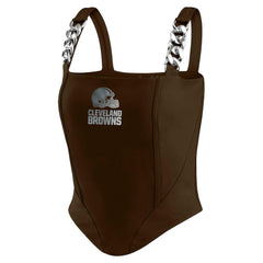 Cleveland Browns WEAR by Erin Andrews x Gracie Hunt Women's Chain Link Corset Top Brown | NFL