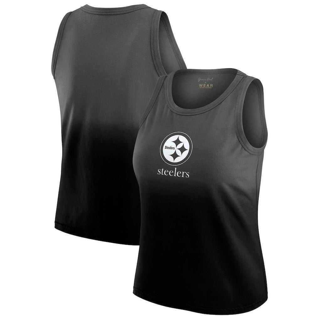 Pittsburgh Steelers WEAR by Erin Andrews x Gracie Hunt Women's Ombre Tank Top Black | NFL