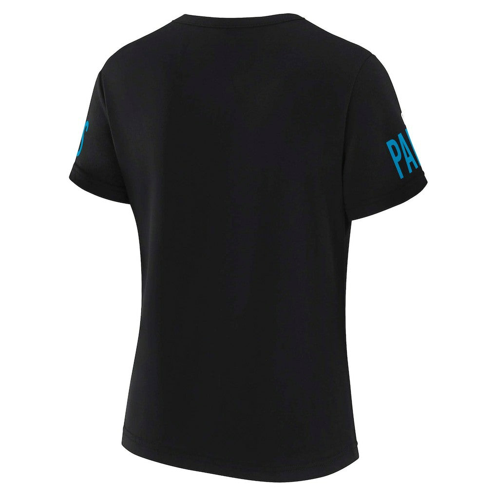 Carolina Panthers WEAR by Erin Andrews x Gracie Hunt Women's Draft Me Lace-Up T-Shirt Black | NFL