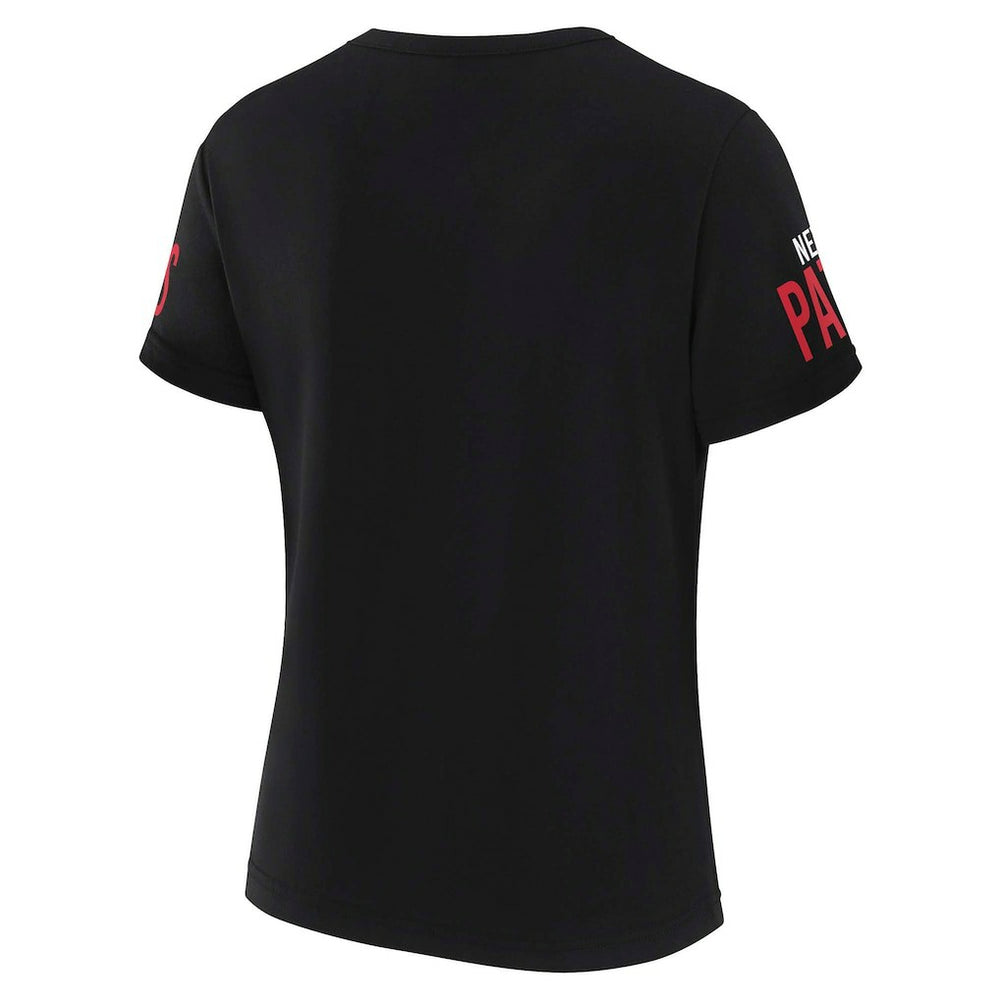 New England Patriots WEAR by Erin Andrews x Gracie Hunt Women's Draft Me Lace-Up T-Shirt Black | NFL