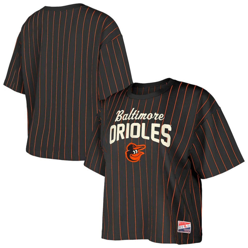 Baltimore Orioles New Era Women's Cooperstown Collection Multiplier Pinstripe Cropped T-Shirt - MLB