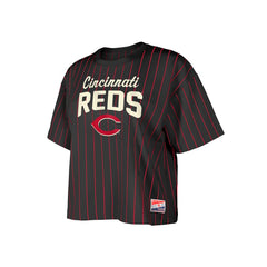 Cincinnati Reds New Era Women's Cooperstown Collection Multiplier Pinstripe Cropped T-Shirt - MLB