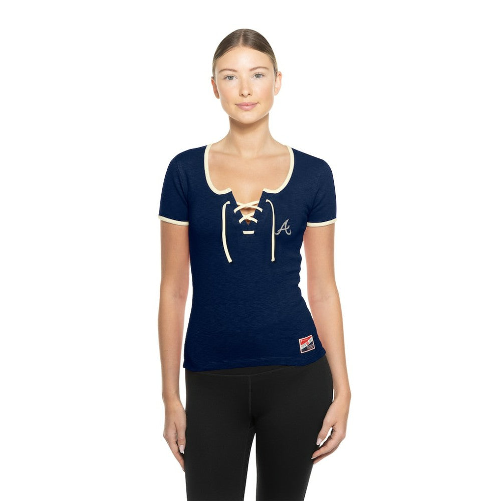 Atlanta Braves New Era Women's Throwback Lace Up T-Shirt - MLB