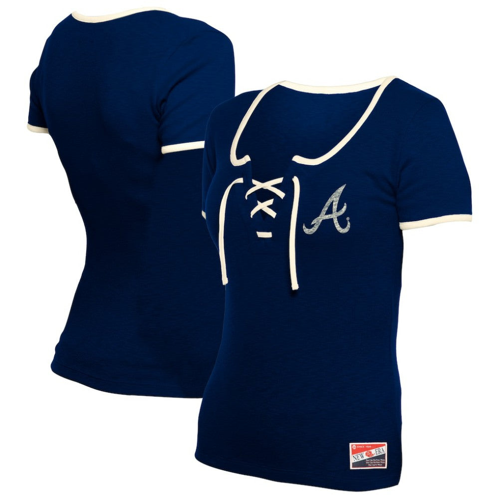 Atlanta Braves New Era Women's Throwback Lace Up T-Shirt - MLB