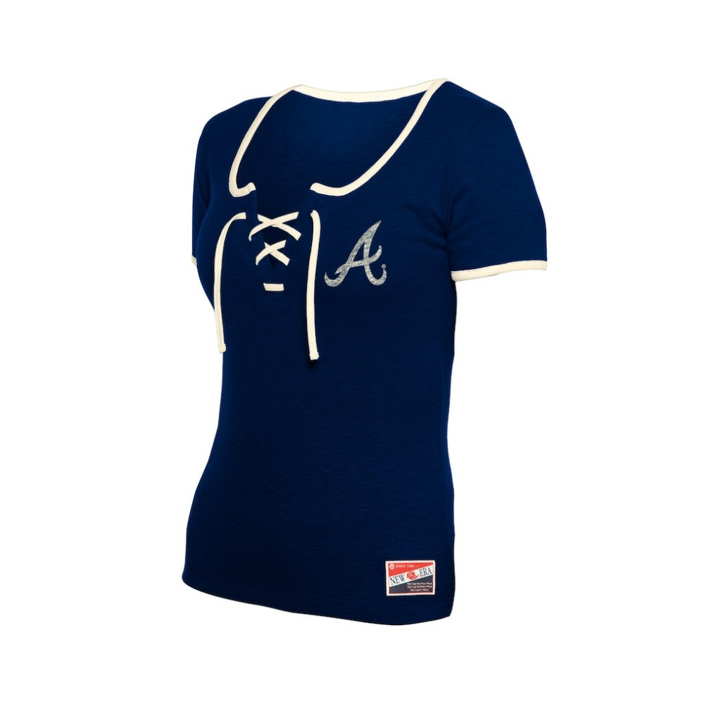 Atlanta Braves New Era Women's Throwback Lace Up T-Shirt - MLB