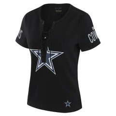 Dallas Cowboys WEAR by Erin Andrews x Gracie Hunt Women's Draft Me Lace-Up T-Shirt Black | NFL