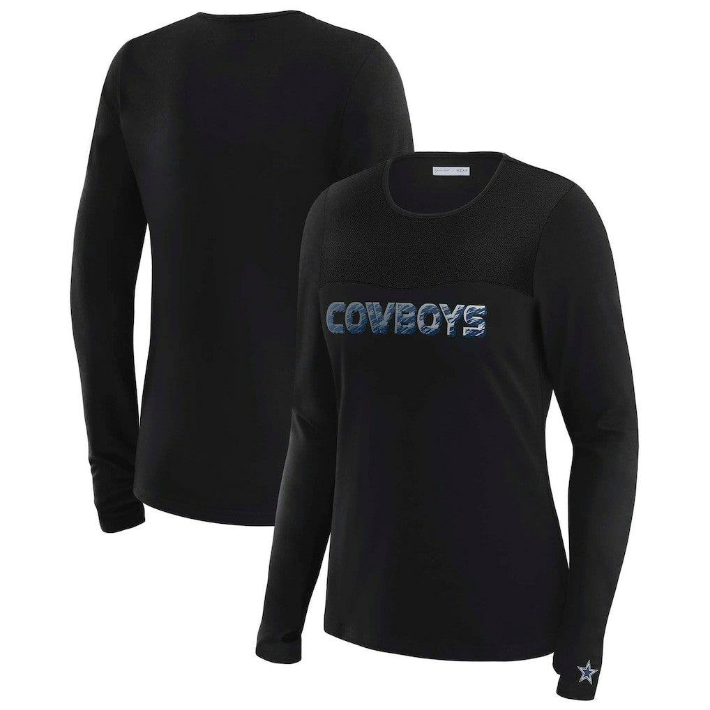 Dallas Cowboys WEAR by Erin Andrews x Gracie Hunt Women's Mesh Panel Long Sleeve T-Shirt Black | NFL
