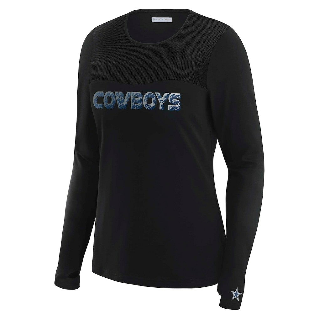 Dallas Cowboys WEAR by Erin Andrews x Gracie Hunt Women's Mesh Panel Long Sleeve T-Shirt Black | NFL