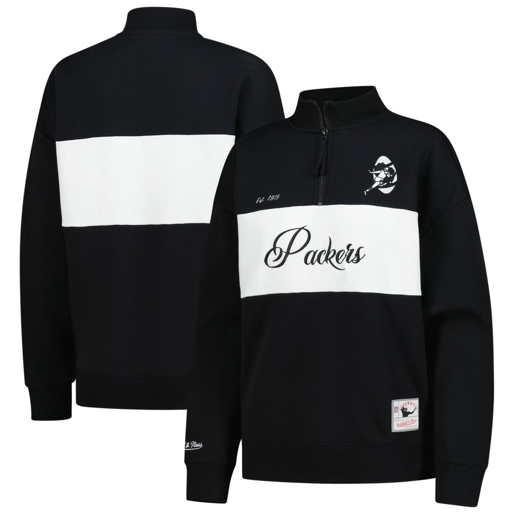 Green Bay Packers Women's Quarter-Zip Jacket Black | Mitchell & Ness