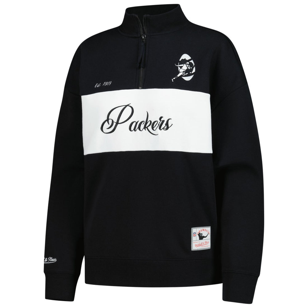 Green Bay Packers Women's Quarter-Zip Jacket Black | Mitchell & Ness