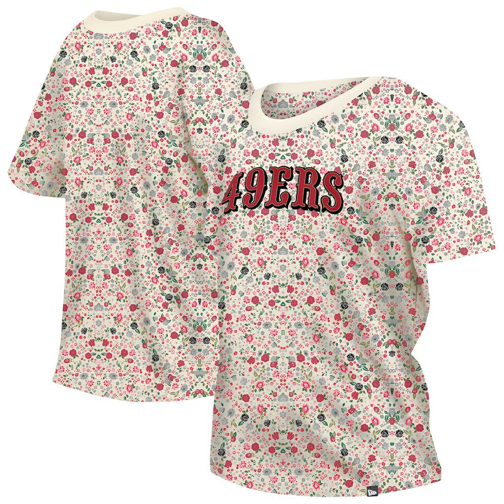 San Francisco 49ers New Era Women's Glam Game Floral Scoop Neck T-Shirt Cream | NFL