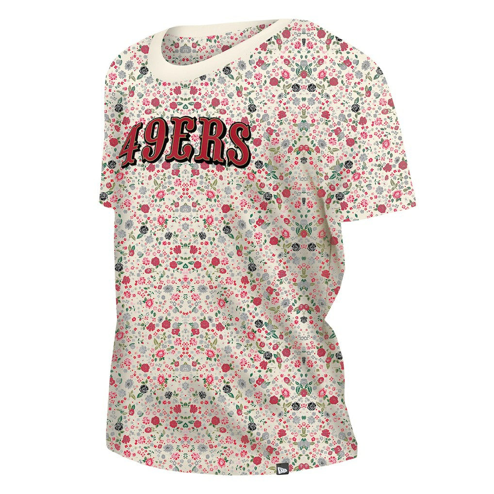 San Francisco 49ers New Era Women's Glam Game Floral Scoop Neck T-Shirt Cream | NFL