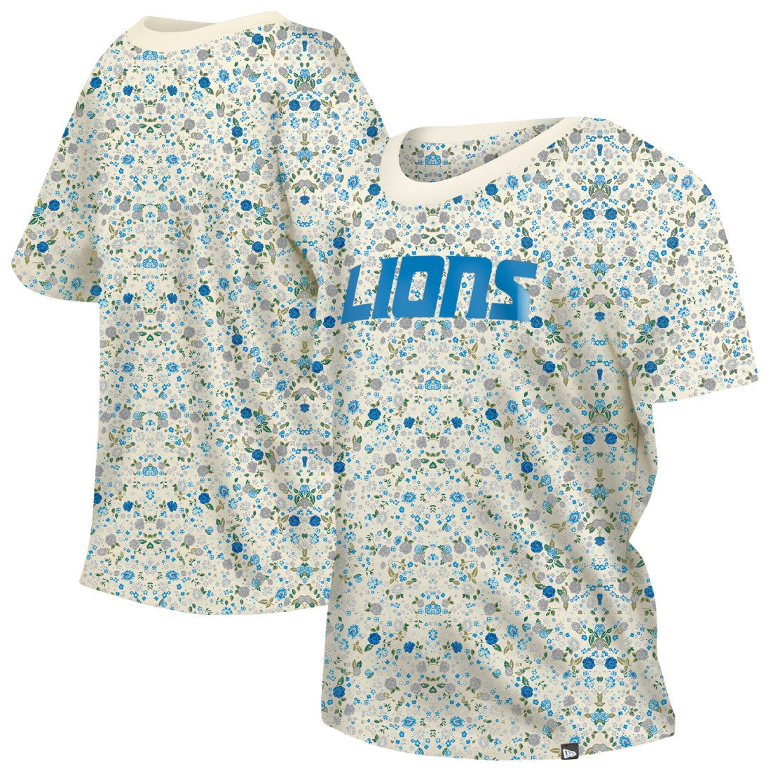 Detroit Lions New Era Women's Glam Game Floral Scoop Neck T-Shirt Cream | NFL