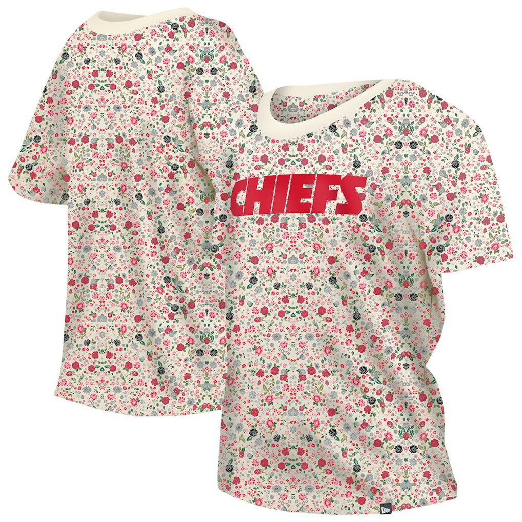 Kansas City Chiefs New Era Women's Glam Game Floral Scoop Neck T-Shirt Cream | NFL