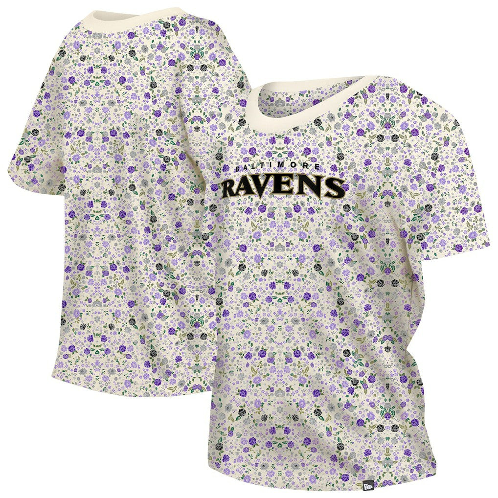 Baltimore Ravens New Era Women's Glam Game Floral Scoop Neck T-Shirt Cream | NFL