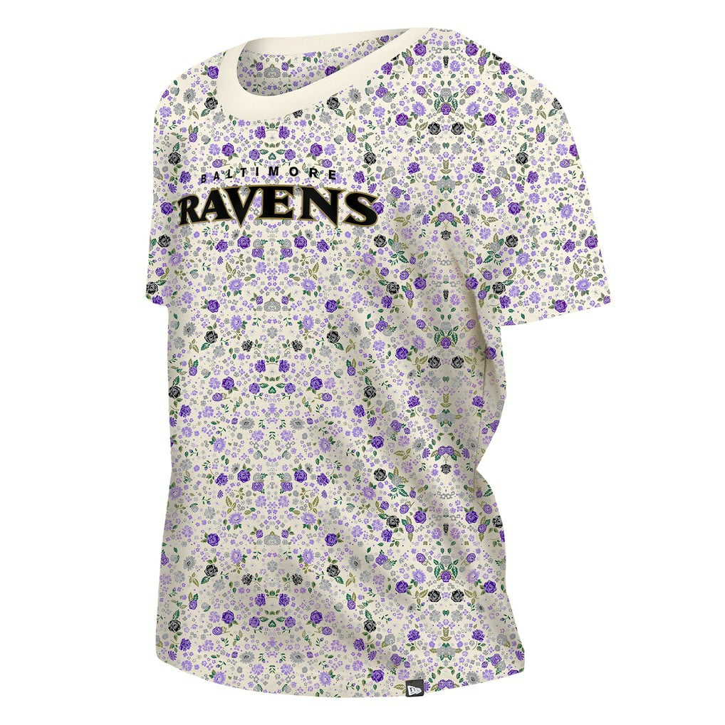 Baltimore Ravens New Era Women's Glam Game Floral Scoop Neck T-Shirt Cream | NFL