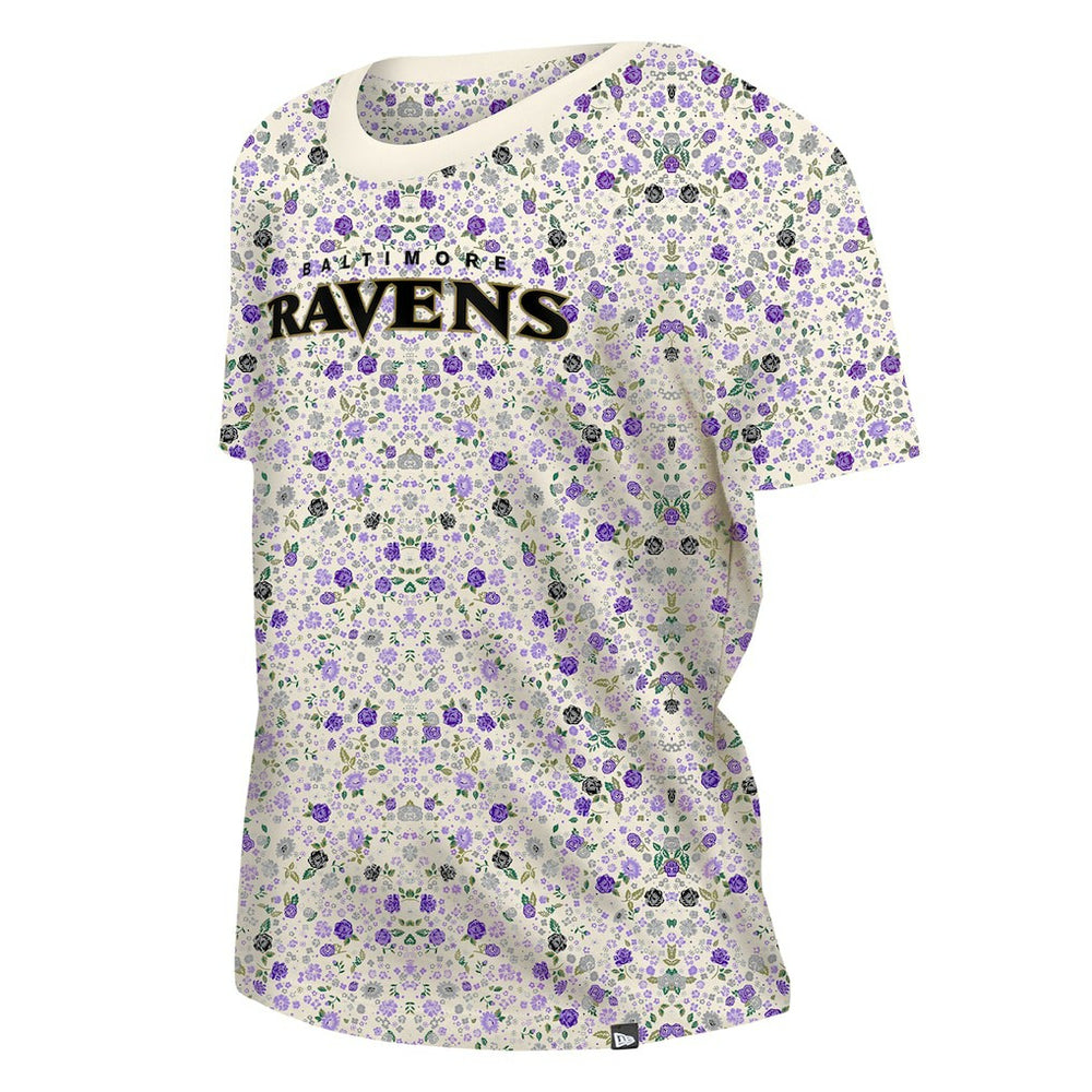 Baltimore Ravens New Era Women's Glam Game Floral Scoop Neck T-Shirt Cream | NFL
