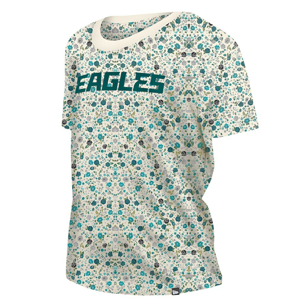 Philadelphia Eagles New Era Women's Glam Game Floral Scoop Neck T-Shirt Cream | NFL