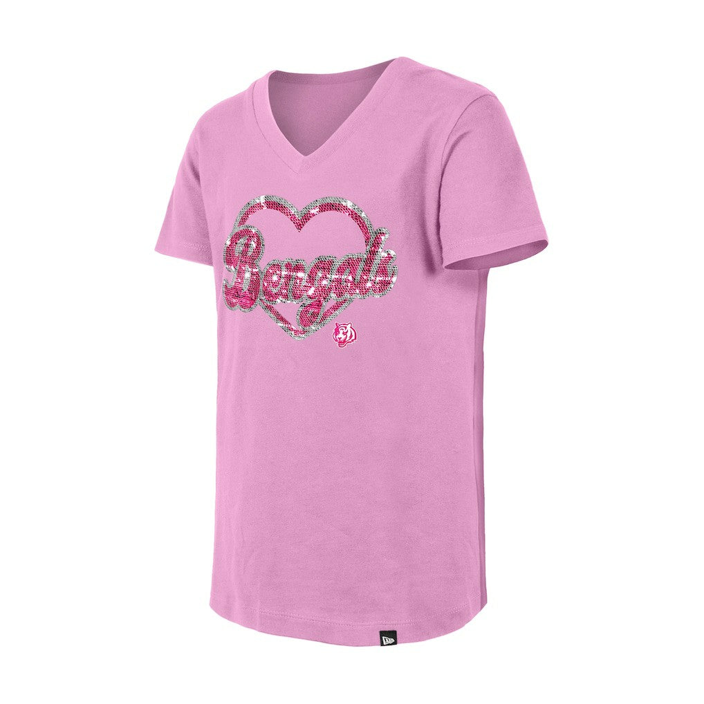 Cincinnati Bengals New Era Girls Youth Flip Sequins V-Neck T-Shirt Pink | NFL