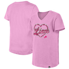 Detroit Lions New Era Girls Youth Flip Sequins V-Neck T-Shirt Pink | NFL