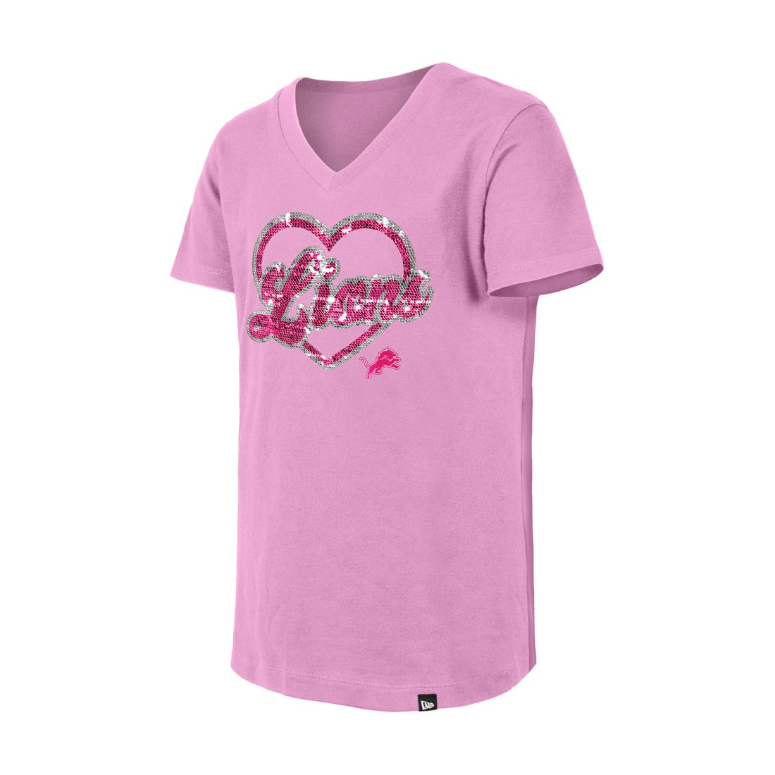 Detroit Lions New Era Girls Youth Flip Sequins V-Neck T-Shirt Pink | NFL