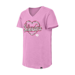 New York Islanders New Era Girl's Youth Flip Sequin V-Neck T-Shirt - Pink - NHL