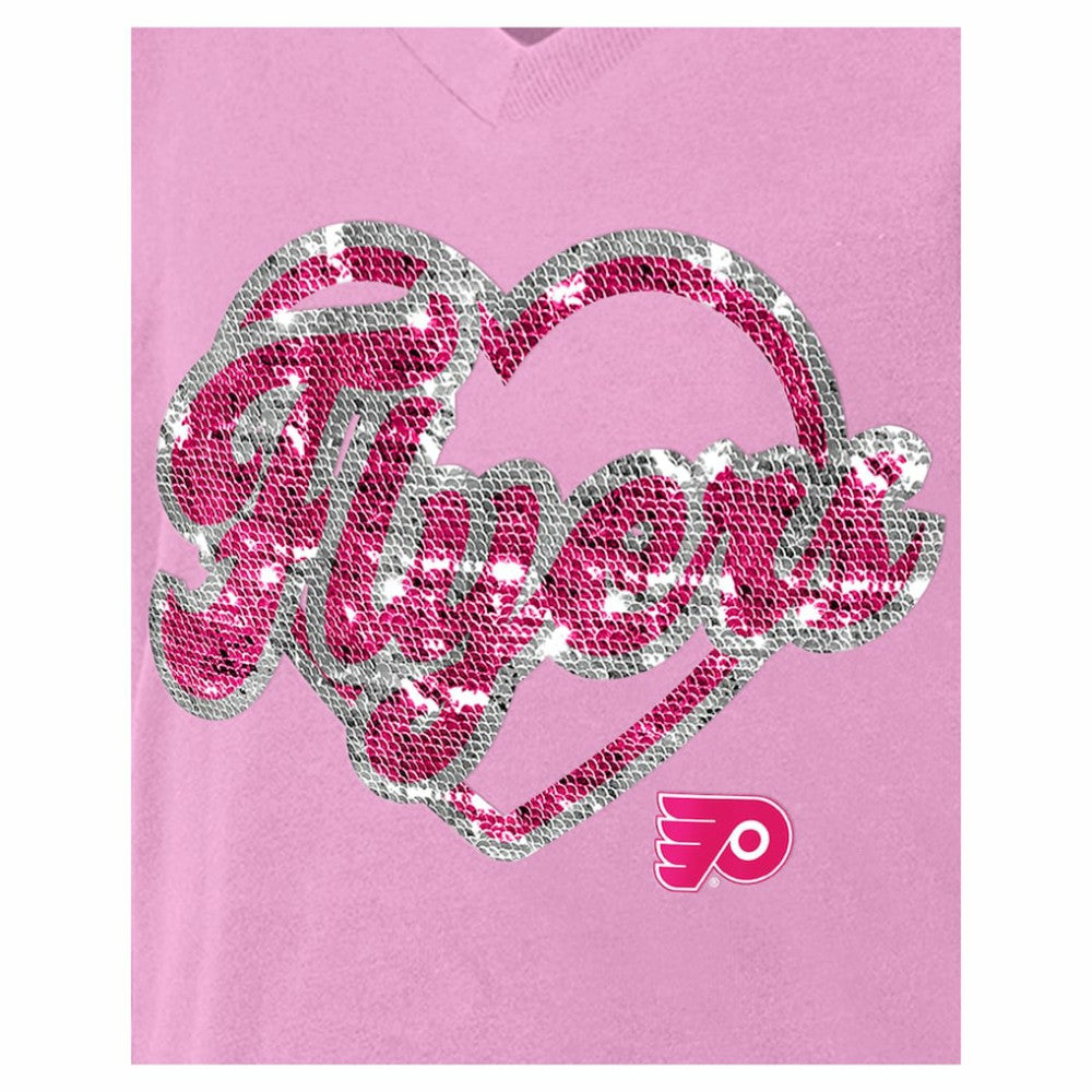 Philadelphia Flyers New Era Girl's Youth Flip Sequin V-Neck T-Shirt - Pink - NHL