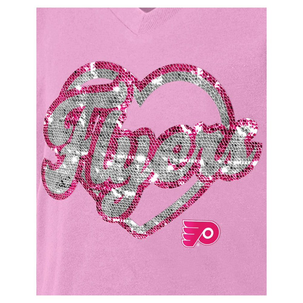 Philadelphia Flyers New Era Girl's Youth Flip Sequin V-Neck T-Shirt - Pink - NHL