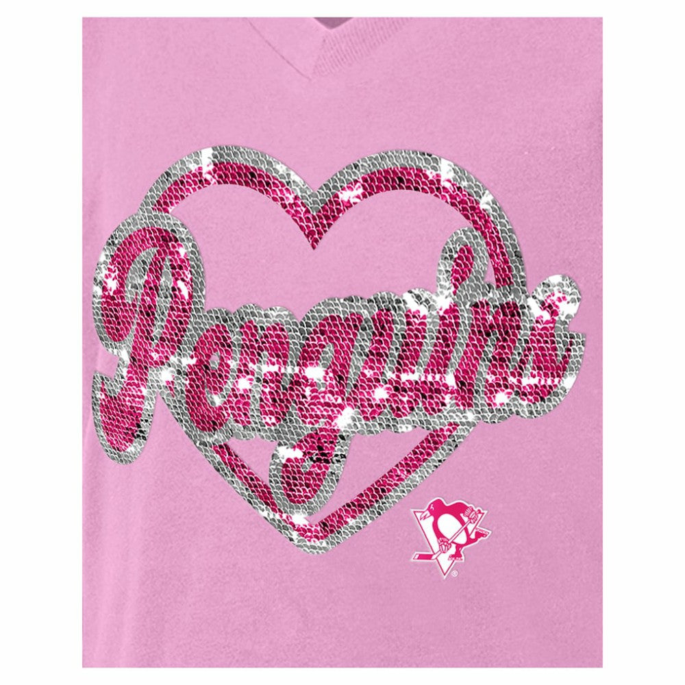 Pittsburgh Penguins New Era Girl's Youth Flip Sequin V-Neck T-Shirt - Pink - NHL