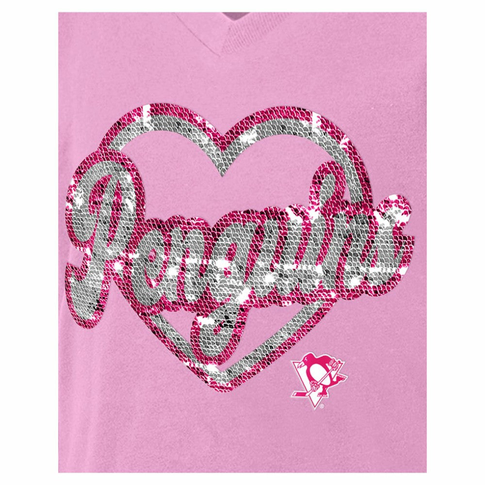 Pittsburgh Penguins New Era Girl's Youth Flip Sequin V-Neck T-Shirt - Pink - NHL
