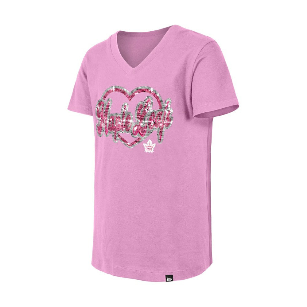 Toronto Maple Leafs New Era Girl's Youth Flip Sequin V-Neck T-Shirt - Pink - NHL