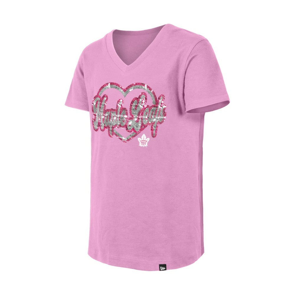 Toronto Maple Leafs New Era Girl's Youth Flip Sequin V-Neck T-Shirt - Pink - NHL