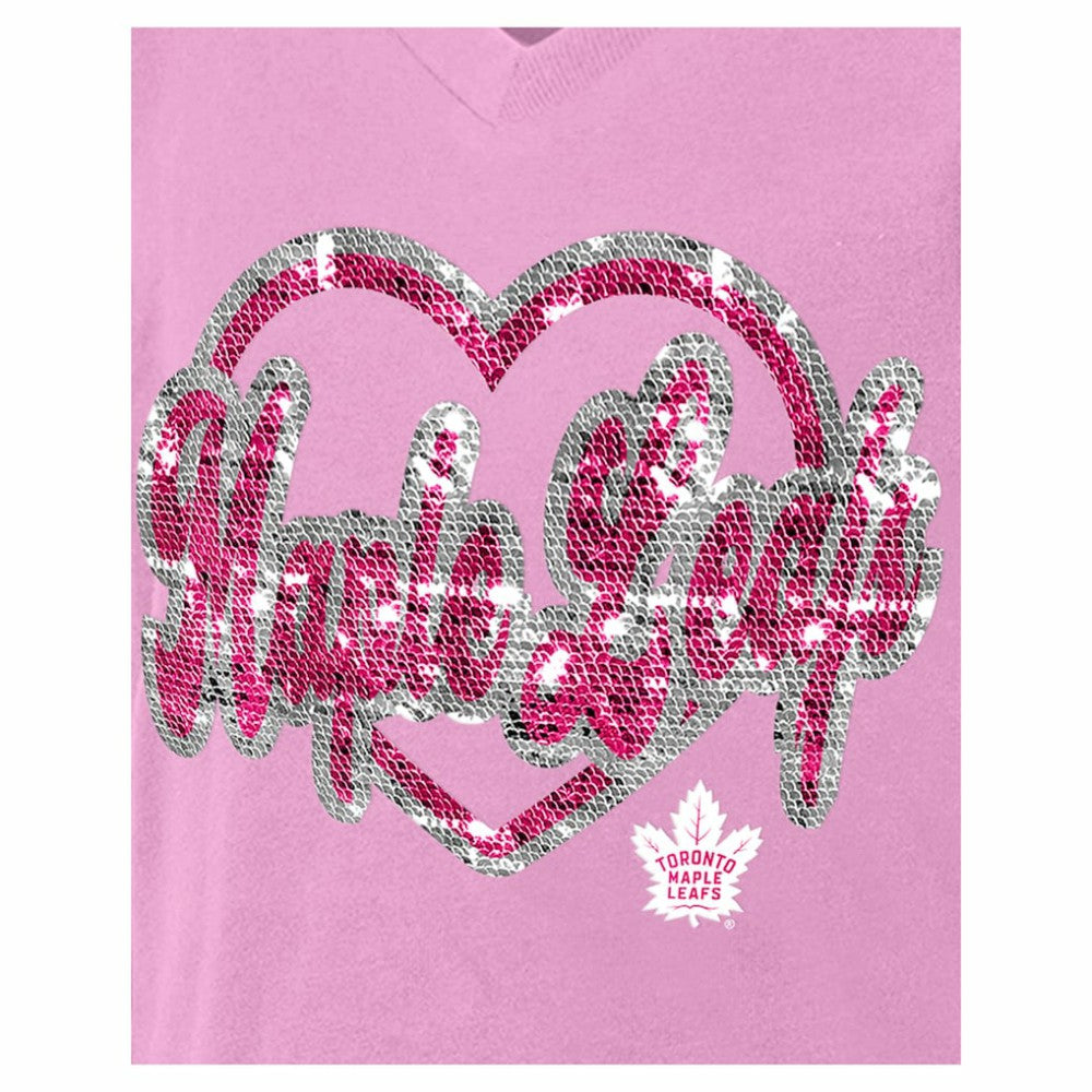 Toronto Maple Leafs New Era Girl's Youth Flip Sequin V-Neck T-Shirt - Pink - NHL