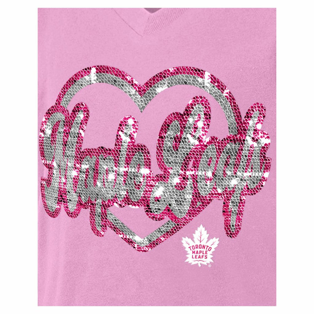 Toronto Maple Leafs New Era Girl's Youth Flip Sequin V-Neck T-Shirt - Pink - NHL