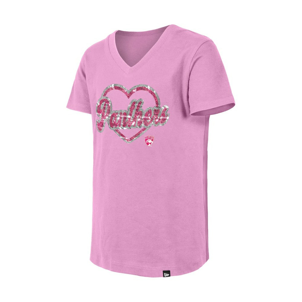 Florida Panthers New Era Girl's Youth Flip Sequin V-Neck T-Shirt - Pink - NHL
