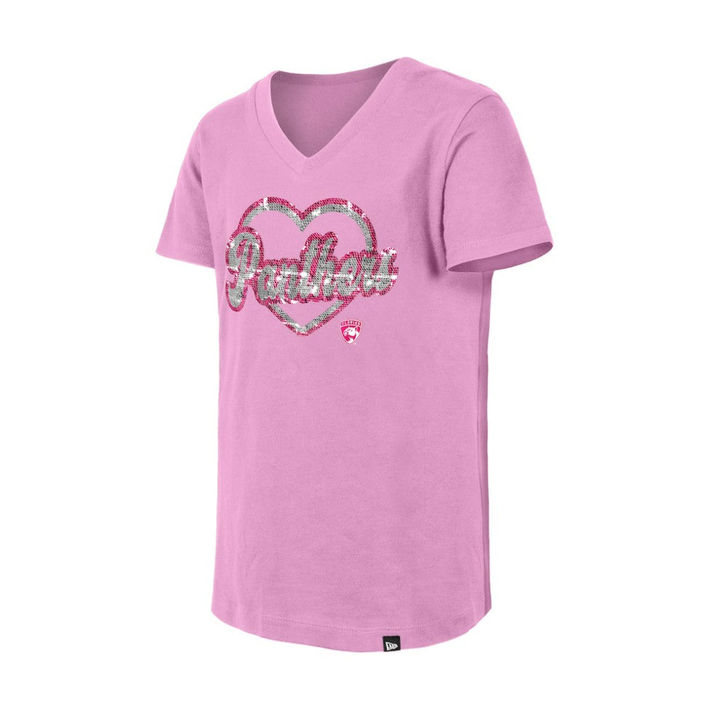 Florida Panthers New Era Girl's Youth Flip Sequin V-Neck T-Shirt - Pink - NHL