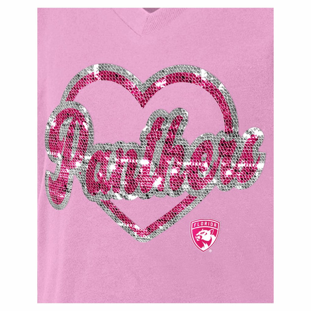 Florida Panthers New Era Girl's Youth Flip Sequin V-Neck T-Shirt - Pink - NHL