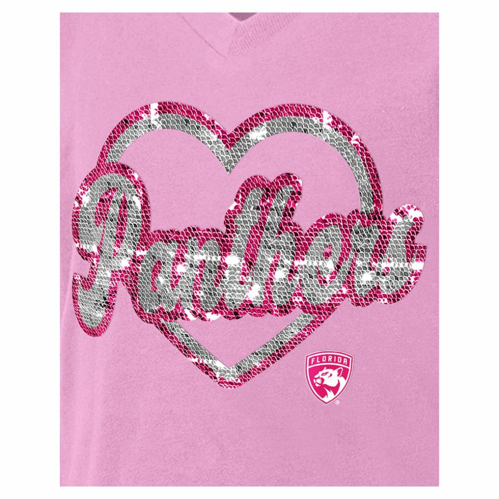 Florida Panthers New Era Girl's Youth Flip Sequin V-Neck T-Shirt - Pink - NHL
