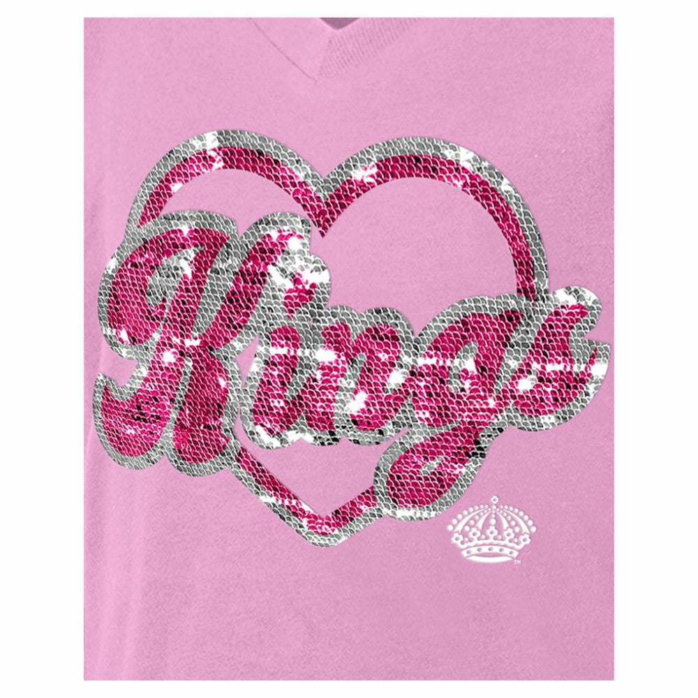 Los Angeles Kings New Era Girl's Youth Flip Sequin V-Neck T-Shirt - Pink - NHL