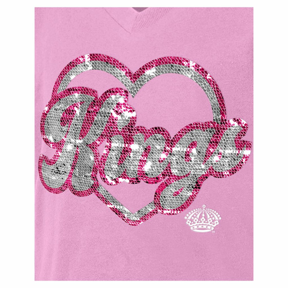 Los Angeles Kings New Era Girl's Youth Flip Sequin V-Neck T-Shirt - Pink - NHL