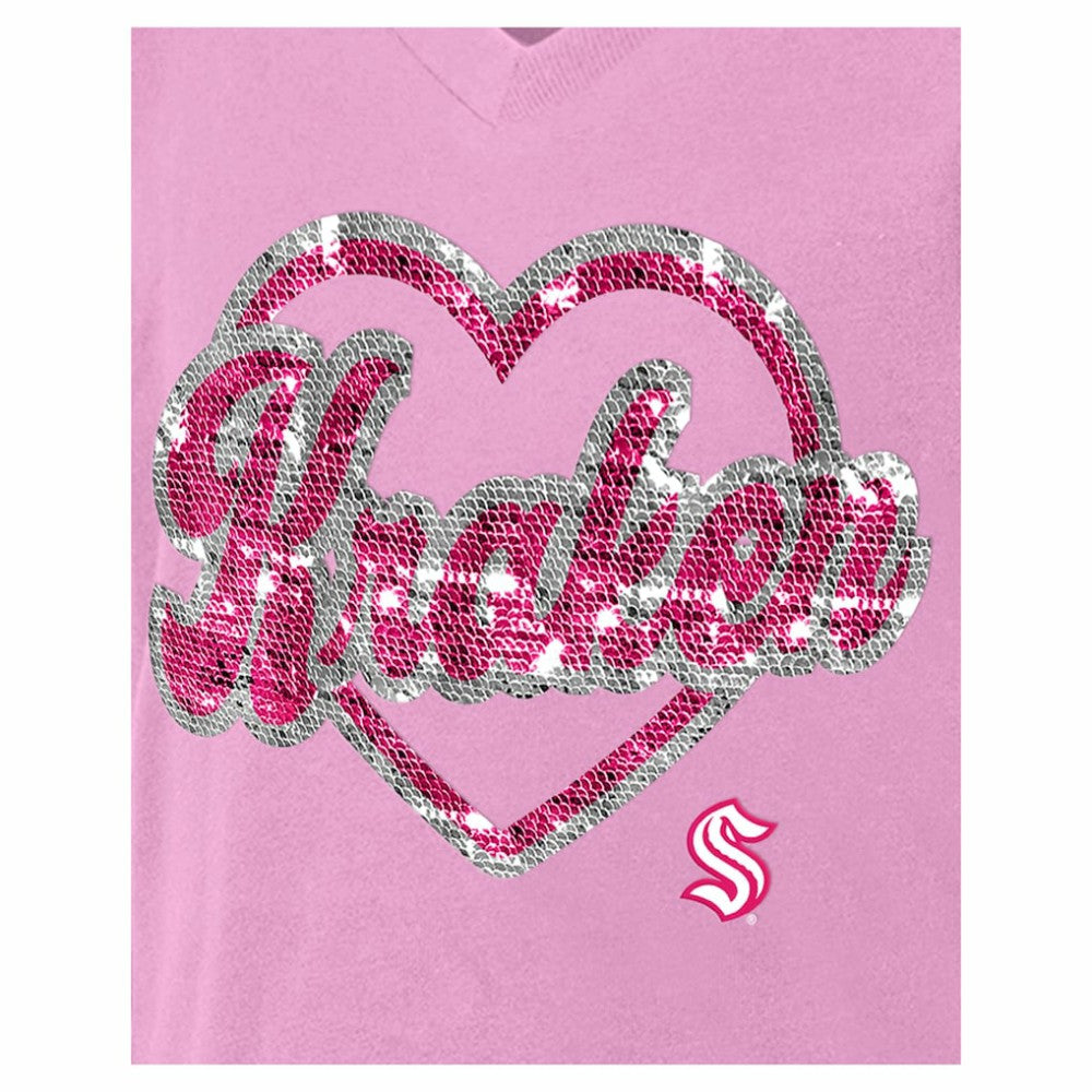 Seattle Kraken New Era Girl's Youth Flip Sequin V-Neck T-Shirt - Pink - NHL