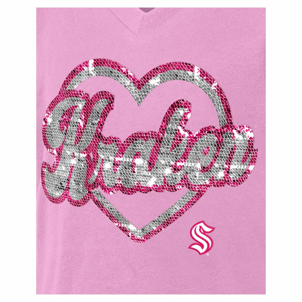 Seattle Kraken New Era Girl's Youth Flip Sequin V-Neck T-Shirt - Pink - NHL